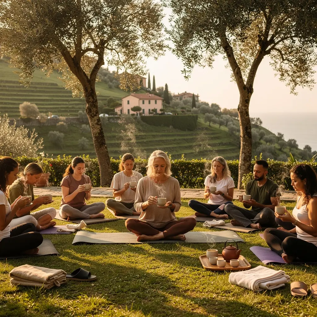 Una selezione di diverse varietà di tè verde esposte su un tavolo rustico.